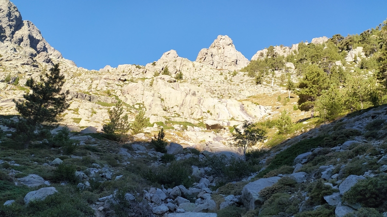 Escursionisti su un sentiero con vista sulla costa della Corsica